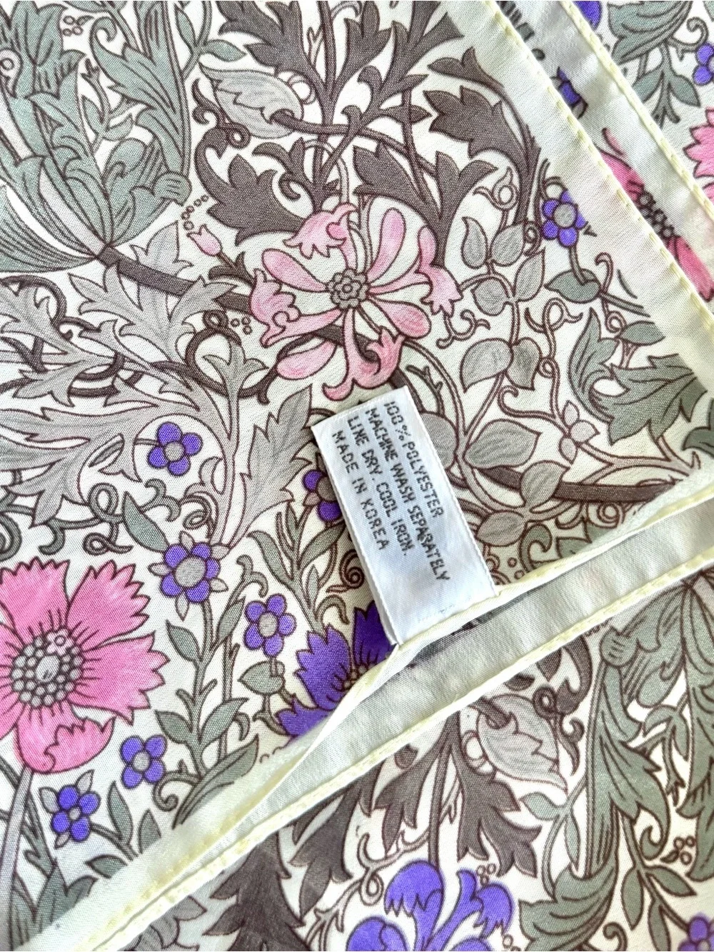 Floral Print Women's Square Scarf in Gray with Pink & Purple Flowers